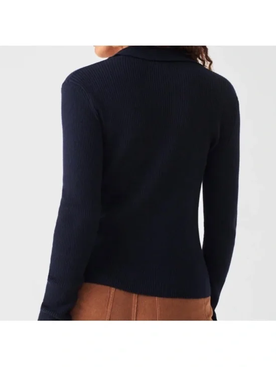 NWT! Faherty Mikki Polo Cashmere Cotton Sweater Navy Blue Sz L - Picture 4 of 5